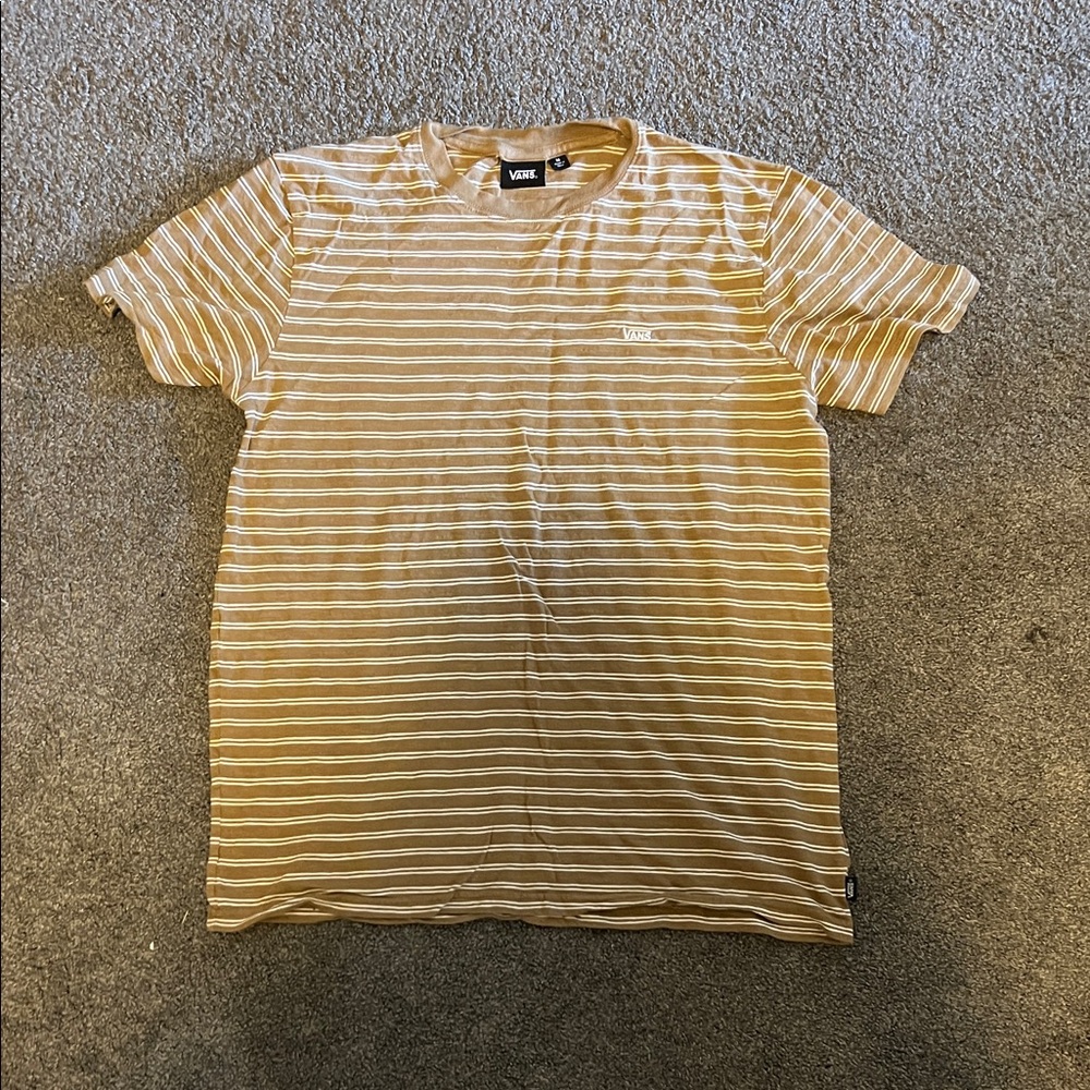 Vans Men's Tan and White Striped Tee